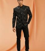 Black royan embroidered jodhpuri full sleeve with trouser for men's