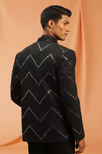 Black royan embroidered jodhpuri full sleeve with trouser for men's