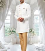 White Jute Cotton Plain Indo western for men's