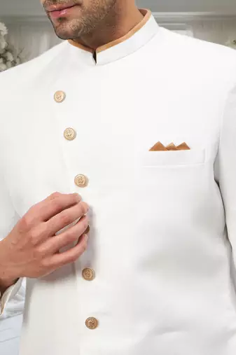 White Jute Cotton Plain Indo western for men's