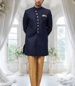 Blue Jute Cotton Plain Indo western for men's