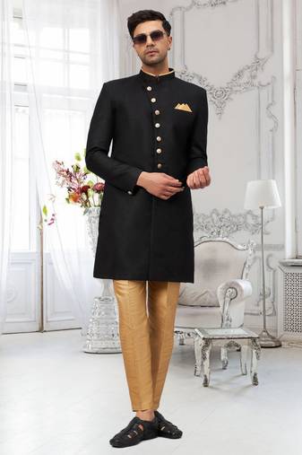 Black Jute Cotton Plain Indo western for men's