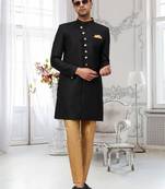 Black Jute Cotton Plain Indo western for men's