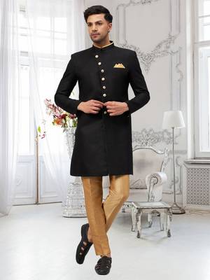 Black Jute Cotton Plain Indo western for men's 2