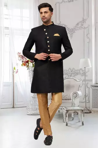 Black Jute Cotton Plain Indo western for men's
