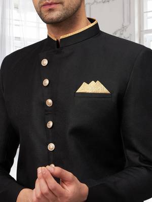 Black Jute Cotton Plain Indo western for men's 5