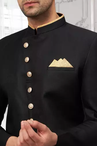 Black Jute Cotton Plain Indo western for men's
