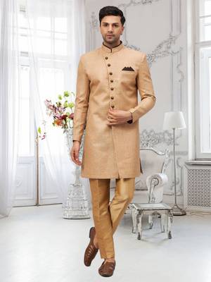 Gold Jute Cotton plain Indo western for men's 1