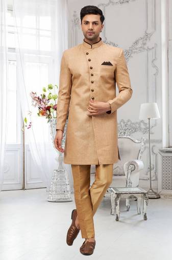 Gold Jute Cotton plain Indo western for men's