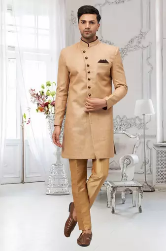 Gold Jute Cotton plain Indo western for men's