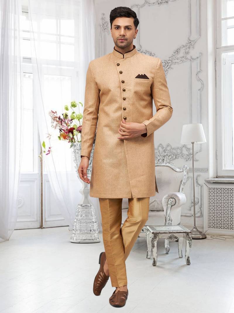 Gold Jute Cotton plain Indo western for men's