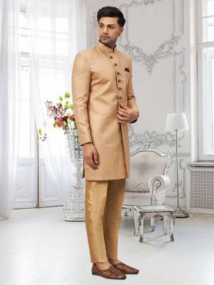 Gold Jute Cotton plain Indo western for men's 2