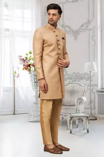 Gold Jute Cotton plain Indo western for men's