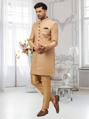 Gold Jute Cotton plain Indo western for men's 3