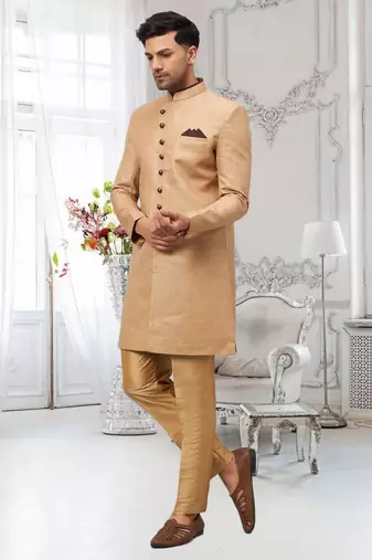 Gold Jute Cotton plain Indo western for men's