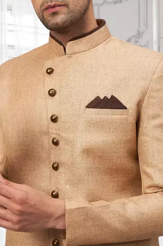 Gold Jute Cotton plain Indo western for men's
