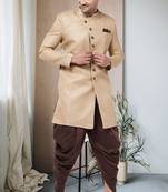 beige Jute Cotton Plain Indo western for men's