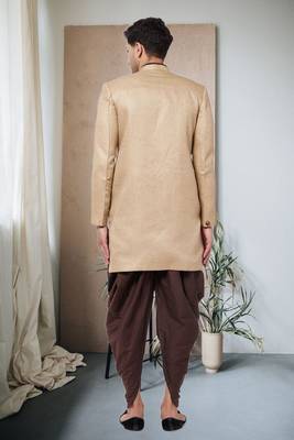 beige Jute Cotton Plain Indo western for men's 4