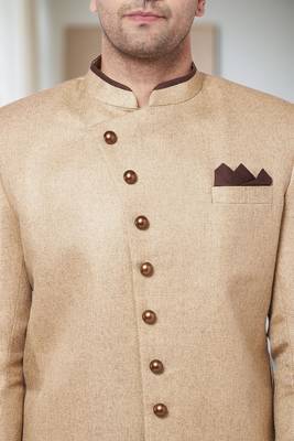 beige Jute Cotton Plain Indo western for men's 5