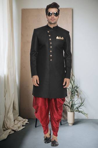 Black Jute Cotton Plain Indo western for men's