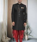 Black Jute Cotton Plain Indo western for men's