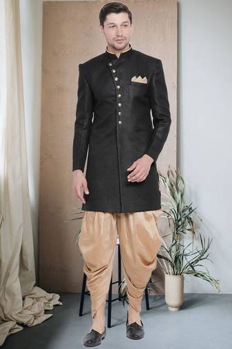 Fawn Jute Cotton plain Indo western for mens