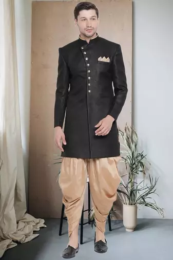 Fawn Jute Cotton plain Indo western for mens