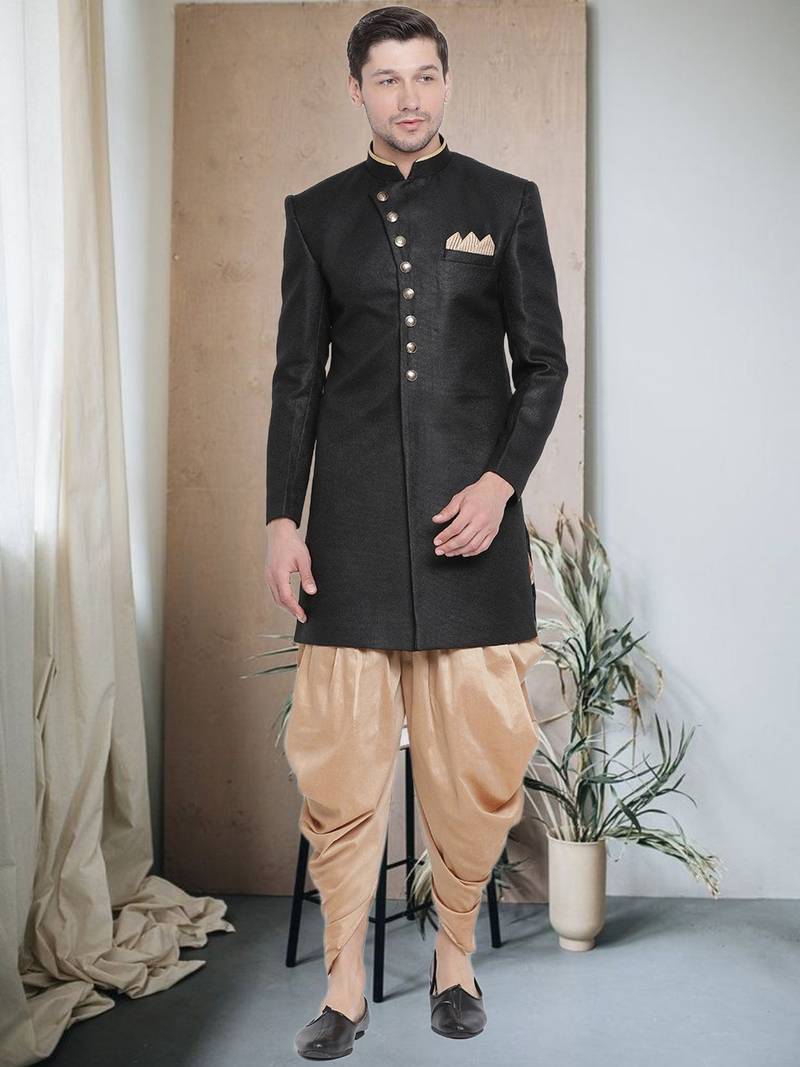 Fawn Jute Cotton plain Indo western for mens