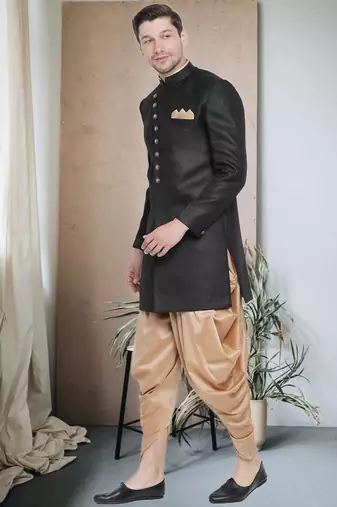 Fawn Jute Cotton plain Indo western for mens