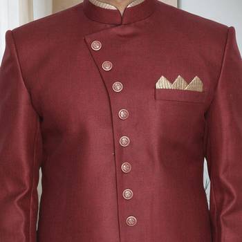 Maroon Jute Cotton Plain Indo western for men's 3