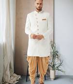 White Jute Cotton Plain Indo western for men's