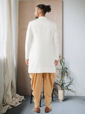 White Jute Cotton Plain Indo western for men's 3