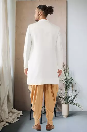 White Jute Cotton Plain Indo western for men's