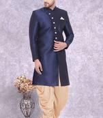 Blue Jute Cotton Plain Indo western for men's