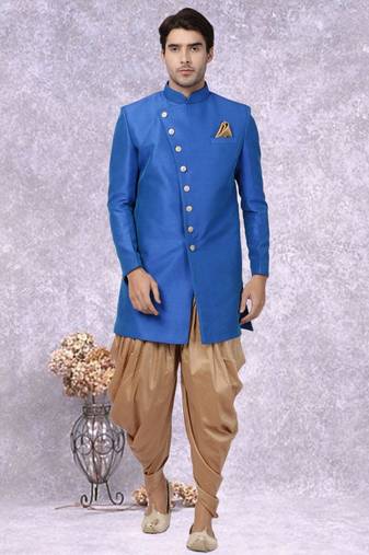 Blue Jute Cotton Plain Indo western for men's