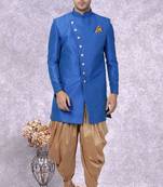 Blue Jute Cotton Plain Indo western for men's
