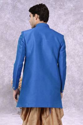 Blue Jute Cotton Plain Indo western for men's 2