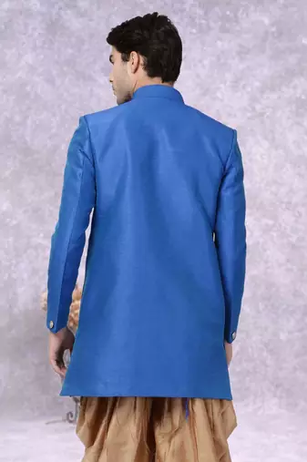 Blue Jute Cotton Plain Indo western for men's