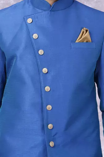 Blue Jute Cotton Plain Indo western for men's