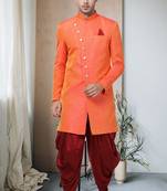 Orange Art Silk  Plain Indo western for men's