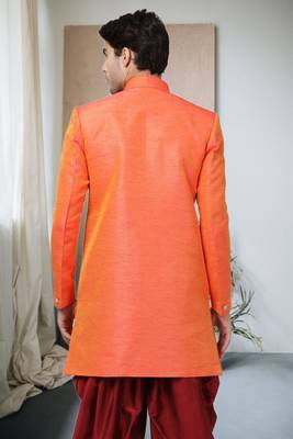 Orange Art Silk  Plain Indo western for men's 2