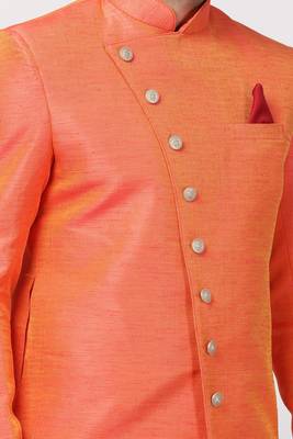 Orange Art Silk  Plain Indo western for men's 3