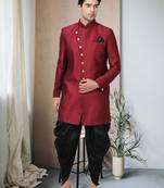 Maroon Art Silk  Plain Indo western for men's
