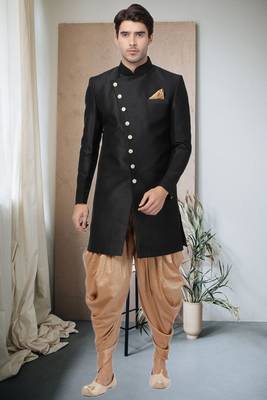 Black Art Silk  Plain Indo western for men's 1