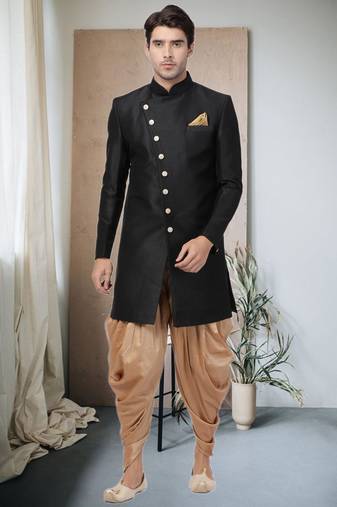 Black Art Silk  Plain Indo western for men's