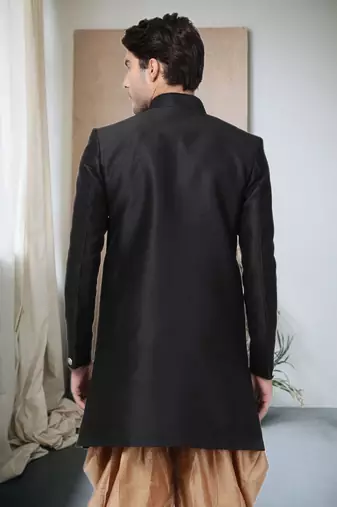 Black Art Silk  Plain Indo western for men's