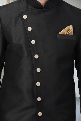 Black Art Silk  Plain Indo western for men's 3