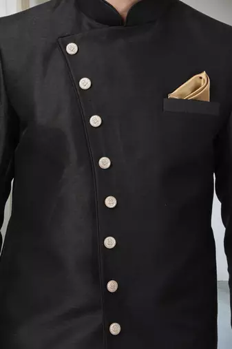 Black Art Silk  Plain Indo western for men's