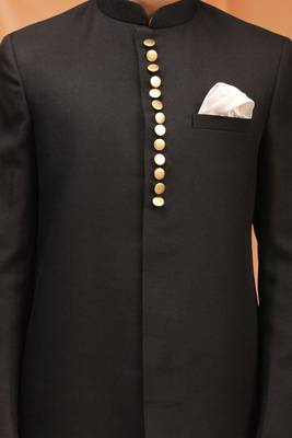 Black art silk plain Sherwani for men's traditional look. 2