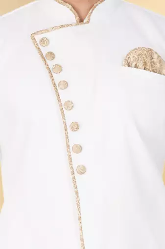 Off white art silk plain Sherwani for men's traditional look.